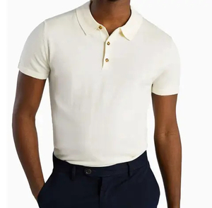 Polo à manches courtes pour homme, coupe ajustée, couleur unie, en coton tricoté, haut décontracté - Product Image 2