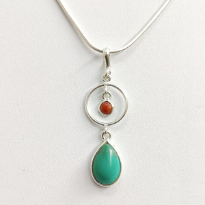 Pendentif en argent 925 véritable avec turquoise bleue et corail, breloque en forme de goutte, style moderne, unisexe, pour usage quotidien, bijoux en pierres précieuses - Product Image 2