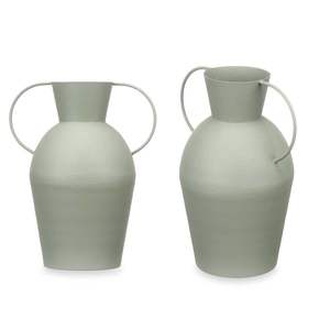 Vase en métal de style rustique méditerranéen, amphore à deux poignées, vert mat, pot de fleurs décoratif de table, vase en métal d'inspiration antique - Product Image 1