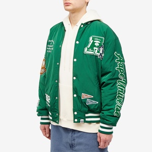 Men's Custom Embroidery Green Varsity <b>Jacket</b> Vintage Streetwear <b>Patch</b> Bomber <b>Jacket</b> Hip Hop Letterman Baseball Uniform Unisex - Product Image 2