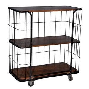 Carrito de Almacenamiento Industrial con Estructura de Alambre y 3 Niveles de Madera, con Ruedas, para Bar en Casa, Librería Moderna Independiente - Product Image 2