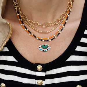Collares con colgante de ojo turco de oro macizo de 14K y 18K, cadena de cable, dijes delicados, joyería fina moderna, venta al por mayor - Product Image 3