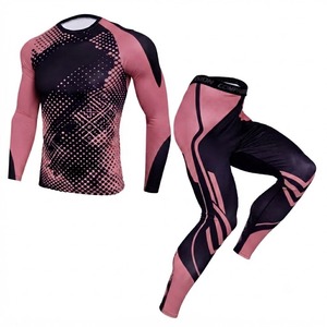 Men's Training Tracksuit Set Long Sleeve Top Tight Pants Gym Workout Fitness <b>Athletic</b> Apparel Breathable 100% Polyester Four-Way - Product Image 1