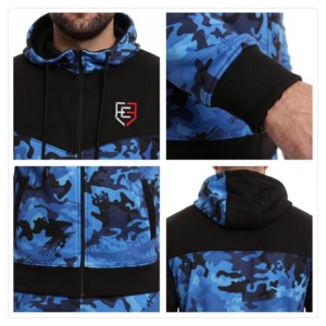 Ensemble de survêtement camouflage bleu et noir personnalisé, sweat à capuche zippé et pantalon de jogging, respirant, séchage rapide, deux pièces, vêtements de sport décontractés - Product Image 5