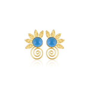 <b>Blue</b> Hydro Gemstone Brass <b>Stud</b> <b>Earrings</b> Gold Plated Handmade Jewelry for Women Wholesale Lot 10 Pairs - Product Image 1