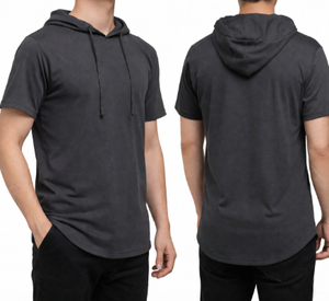 Sweat à capuche à manches courtes en tissu éponge imprimé, écologique, pour l'entraînement, avec cordon de serrage, pour homme - Product Image 1