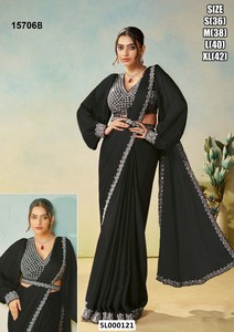 <b>Purple</b> Silk <b>Saree</b> With Embroidered Border For Wedding Elegant Women Floor Length Regular Fit India Pakistan Style - Product Image 5