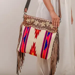 Bolso bandolera estilo Navajo de cuero genuino recién llegado con flecos superior fabricante indio al por mayor diseño personalizado disponible