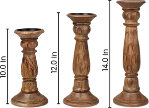 Ensemble de 3 porte-bougies en bois rustique, sculptés à la main en bois de manguier, élégants supports décoratifs pour bougies piliers - Product Image 2