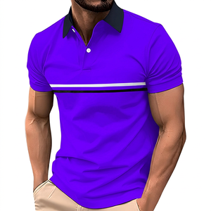 Polo à manches courtes bleu clair pour homme avec col marine et haut tricoté décontracté - Product Image 3