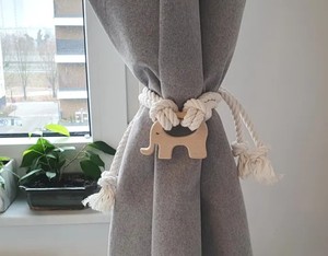Elephant Curtain <b>Tieback</b> – Cotton Rope & Wooden Decor - Product Image 1