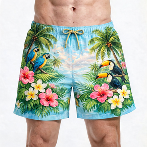 Bañadores de secado rápido para hombre con estampado de tortuga marina tropical, cintura media, cordón ajustable, pantalones cortos informales, 100% poliéster tejido - Product Image 3