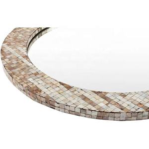 Décoration murale en mosaïque de coquillages artisanale, fabrication directe en gros, miroir rond en nacre de luxe pour intérieur - Product Image 4
