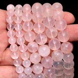 Cuentas redondas lisas de cuarzo rosa AAA+ de 8 mm-12 mm, cuentas sueltas de piedras preciosas semipreciosas de cuarzo rosa natural suave para la fabricación de joyas - Product Image 1