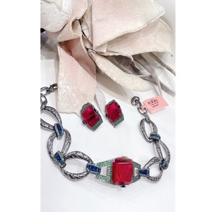 Simple Premium Quality <b>Silver</b> Plated Brass Zircon Statement Delicate <b>Choker</b> Necklace Earrings Set For Wedding Party Wear - Product Image 1