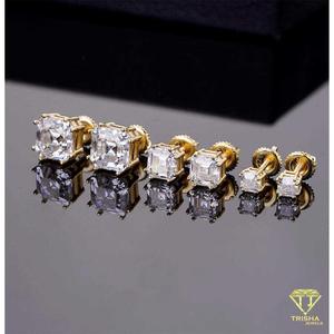 Contemporary Princess Cut Moissanite <b>Diamond</b> <b>Earrings</b> 925 Sterling Silver <b>Square</b> Premium Stud Jewelry - Product Image 6