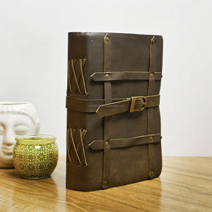 Custom Logo Printed Embossed Genuine Leather Journal Notebook Hardcover with Deckle Edge Paper Strap <b>Lock</b> Thread Sewing Binding - Product Image 2