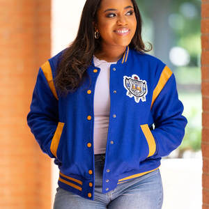 Veste de baseball varsity pour femme de qualité supérieure, coupe courte et ajustée, broderie de logo personnalisée, paillettes, mélange de coton, couleur personnalisée, vente en gros - Product Image 1