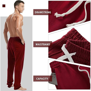 Wine Maroon Men Casual Tapered Jogger Sweatpants <b>Drawstring</b> Elastic Waist Soft Cuffed <b>Trouser</b> - Product Image 5
