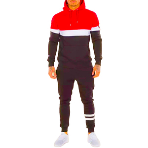 Survêtement à capuche pour homme, rouge, noir et blanc, à blocs de couleur, manches longues, poches latérales, coupe classique, streetwear, automne, 100 % polyester - Product Image 5