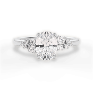 Anillo de Compromiso de Oro Blanco de 14K con Diamante Ovalado Cultivado en Laboratorio de 5.05 CTW y Piedras Laterales Redondas - Product Image 1