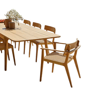<b>4</b>/6/8 Seater Modern <b>Dining</b> <b>Set</b> Solid <b>Wood</b> Table And Brown Leather <b>Chairs</b> Custom Material/ Color/ Size/ Cushion - Product Image 2