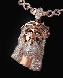 Collier pendentif Jésus en argent 925 avec moissanite, plaqué or rose, style hip-hop glacé, pour soirée, luminária pendente - Product Image 3