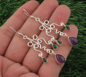 Natural Amethyst 925 Sterling <b>Silver</b> Luxury Unisex Drop <b>Earrings</b> Handmade February Birthstone Jewelry Purple Gemstone Wholesale - Product Image 1