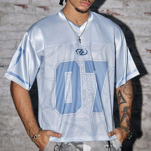 Camiseta de fútbol americano de malla ligera estilo streetwear para hombre, top deportivo oversize Y2K transpirable, moda urbana, estilo con número personalizado - Product Image 4