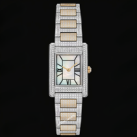 Montre à cadran rectangulaire bicolore avec cadre en cristal, aiguilles dorées, élégante, à la mode, pour femmes, cadeau de luxe