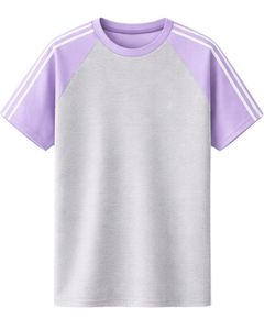เสื้อยืดแขนยาวสีเทาลาเวนเดอร์สำหรับผู้ชาย สไตล์ลำลอง คอกลม ลายทางที่ไหล่ ผ้าฝ้ายผสม ระบายอากาศได้ดี นุ่ม สวมใส่สบาย - Product Image 1