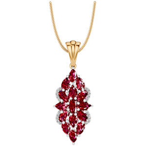 Collar de piedra natal de Julio para mujer, colgante de racimo de piedras preciosas de rubí con corte de pera ovalada, joyería fina chapada en oro blanco sólido de 14K/18k - Product Image 1