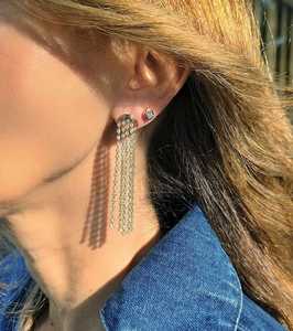 Boucles d'oreilles pendantes de 6,5 cm avec diamants de laboratoire taille ronde sertis clos, bijoux de mariage en or massif 14K 18K, fabrication artisanale - Product Image 2