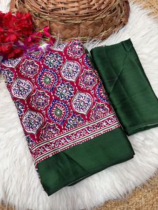 Sari indien de créateur en satin japonais avec broderie Jari, style ethnique chic, tendance pour mariage et fête, export, avec blouse exclusive - Product Image 6