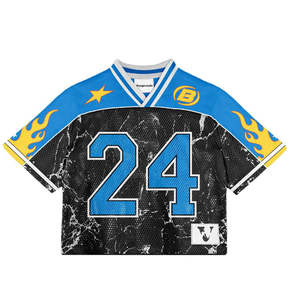 Maillot de sport surdimensionné en maille à strass personnalisé pour homme, style streetwear, imprimé par sublimation, col en V, maillot de football américain - Product Image 3