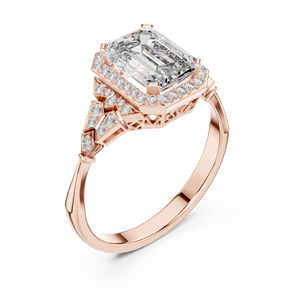 <b>14K</b> Rose <b>Gold</b> Emerald & Round Lab-Grown Diamond <b>Ring</b> for Women | Bridal Wear | New Grown Diamond - Product Image 2