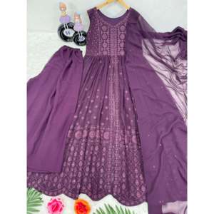 Designer Polyester Salwar Kameez with <b>Top</b> Plazzo and Dupatta <b>Wedding</b> Sequence Work - Product Image 2