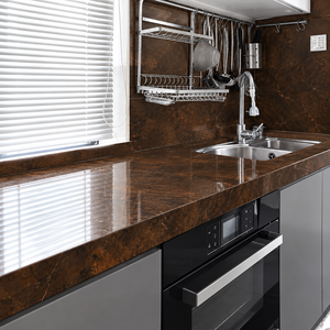 Encimera de Cocina de Piedra Artificial de Diseño Moderno, Superficie Sólida, Color Mármol Gris, Corte a Medida, Diseño de Modelo 3D - Product Image 1