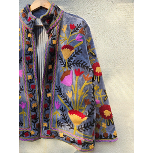 Women's Embroidered Suzani Bomber <b>Jacket</b> Floral <b>Pattern</b> Cotton Blend Short Sleeve Vintage Boho Outerwear New Velvet gift for her - Product Image 3