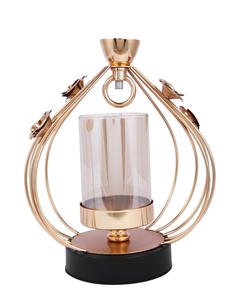 Modern Gold Metal Lantern <b>Candle</b> Holder with Glass Jar and Rose Accents for Home Decoration - Product Image 3