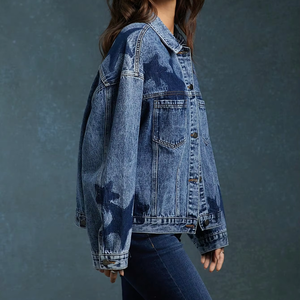 Veste en jean décontractée surdimensionnée pour femme, imprimé léopard et étoiles, style vintage boyfriend, avec poches fonctionnelles - Product Image 3