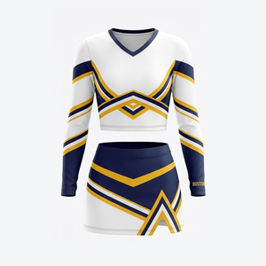 Cheerleading Uniform Set <b>White</b> Navy Gold <b>Long</b> Sleeve <b>Skirt</b> Kit Children Sublimation Print Liner Custom Team Name Number - Product Image 3