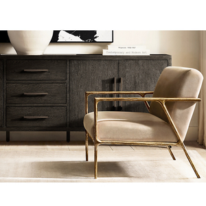 Luxury Modern <b>Sideboard</b> Cabinet Solid Teak with Natural Grain Dark Finish Four Doors Three Drawers and Gold <b>Metal</b> Handle - Product Image 5