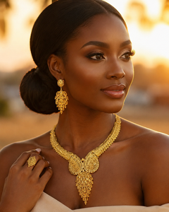 Luxury Ethiopian 24K Gold Plated Leaf Filigree Necklace Set for Women's Fashion Box Chain Flower <b>Charm</b> Necklace Set - Product Image 3