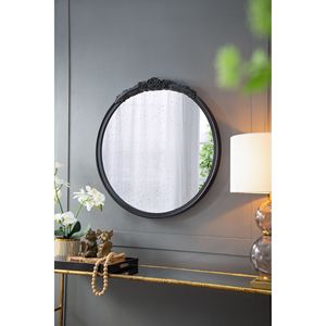 Intagliato a mano 30 \ "x30 \" specchio da parete con cornice a specchio antico rotondo per bagno ingresso decorazioni da parete-nero - Product Image 4