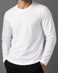 Camiseta Blanca de Algodón Puro para Hombre, Manga Larga, Cuello Redondo - Product Image 2