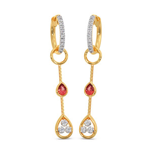 Blush Pink Teardrop <b>Diamond</b> Chain <b>Dangle</b> Hoop <b>Earrings</b> with triple fashion drop - Product Image 1