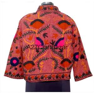 Veste en TNT brodée à la main, motif floral, coton écologique, séchage rapide, respirante, col en V, tissu vintage Suzani, décontractée, hiver et printemps - Product Image 5
