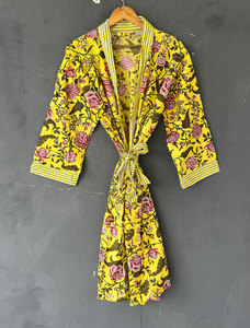 Floral Printed Cotton V-Neck Kimono <b>Robe</b> for <b>Women</b>, Long Sleeve Long Length Loose Fit Bathrobe, Soft Breathable Comfortable <b>Robe</b> - Product Image 4