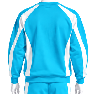 Ensemble de survêtement unisexe bleu aqua avec sweat-shirt à col rond et pantalon de jogging, rayures contrastées, tenue décontractée pour le sport et l'entraînement - Product Image 4